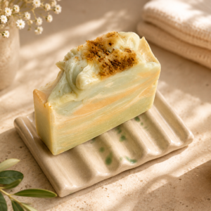 Swirl Soap Bar on a handmade ceramic soap dish by Shealife
